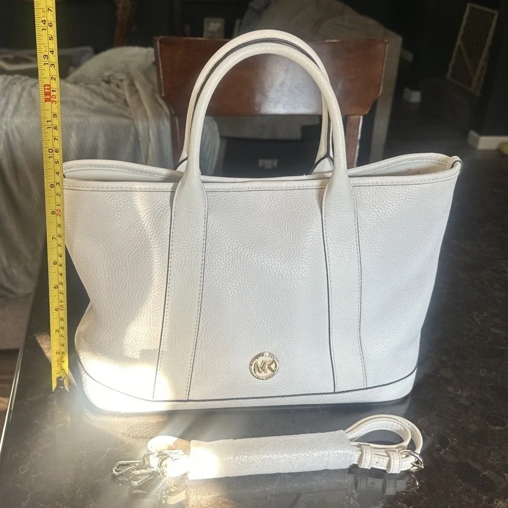 Michael Kors Luisa Medium Satchel Optic White Pebble Leather Handbag 35S3G6RS2L